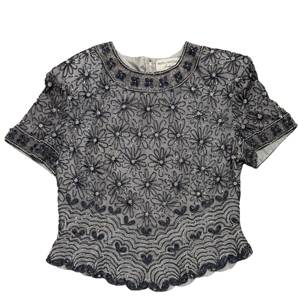 ADRIANNA PAPELL EVENING BOUTIQUE 100% SILK BEADS SEQUIN TOP Size L‎